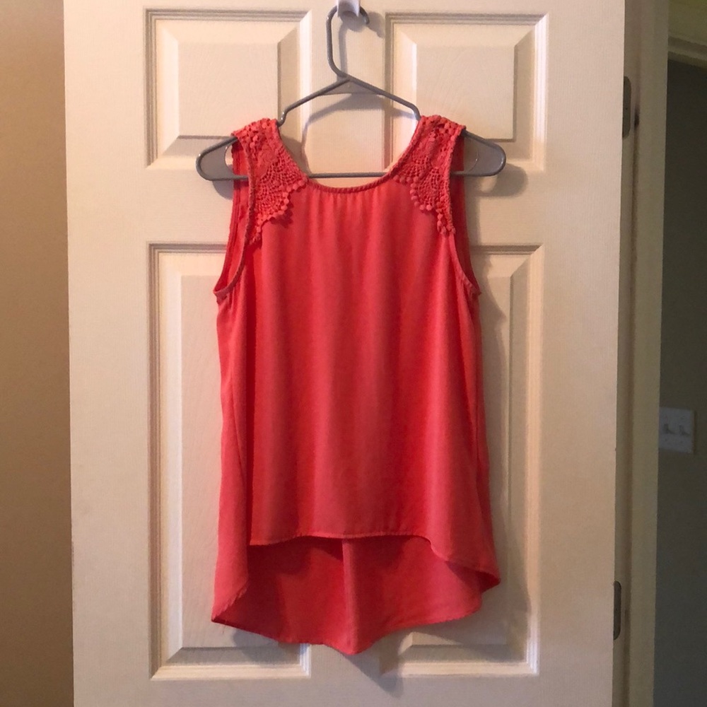 Shear sleeveless top with lace shoulder detailing